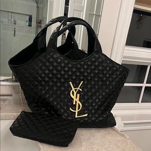 Yves Saint Laurent Black Quilted Tote with Gold Logo